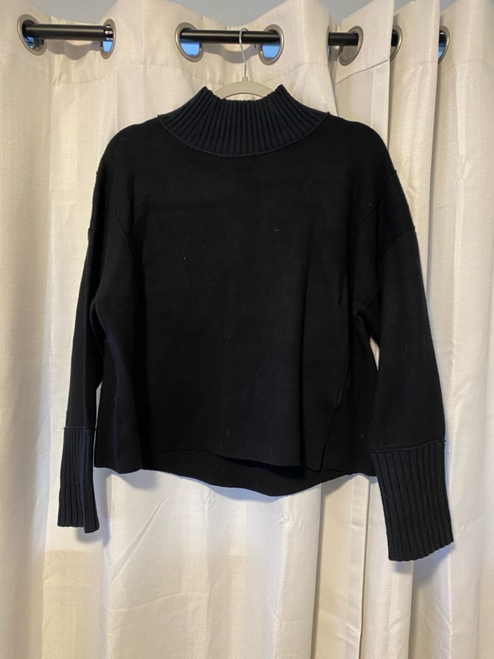 Maeve Black Ribbed Mock Neck Sweater with side seams and slits size xs